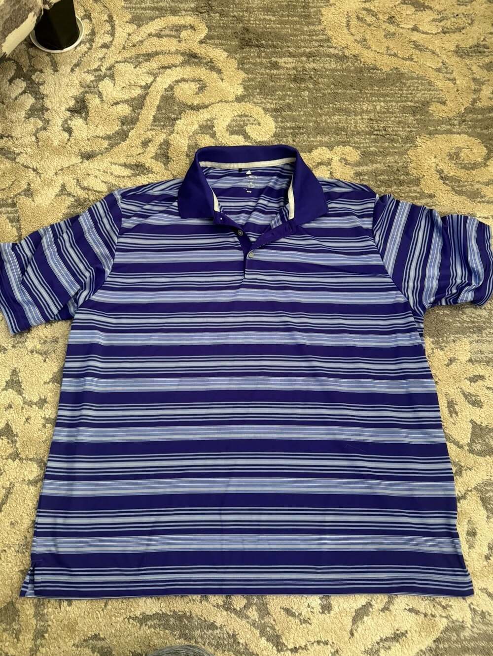 Adidas Climalite Golf Polo Size XL Purple Blue Striped Short Sleeve